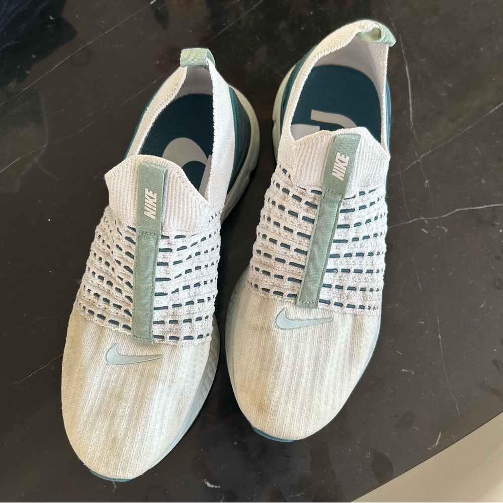 Nike White and light Green React Slip-Ons